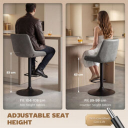 Dark Grey Adjustable Bar Stools Set Of 2 Swivel Bar Chairs With Back Footrest - thumbnail 6