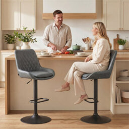 Dark Grey Adjustable Bar Stools Set Of 2 Swivel Bar Chairs With Back Footrest - thumbnail 3