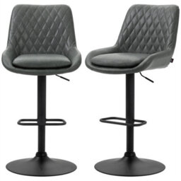 Dark Grey Adjustable Bar Stools Set Of 2 Swivel Bar Chairs With Back Footrest - thumbnail 1