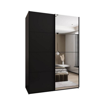 Arte Stylish Trosa Iii Sliding Door Wardrobe H2450mm W1800mm D640mm Mirrored Door, Ten Shelves, Hanging Rail, Black Steel Handles - image 1