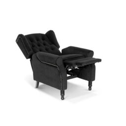 Velvet Black Manual Recliner Wingback Chair - thumbnail 2