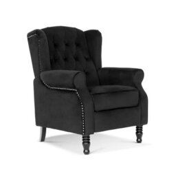 Velvet Black Manual Recliner Wingback Chair - thumbnail 3