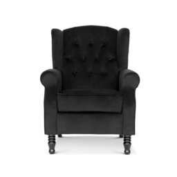 Velvet Black Manual Recliner Wingback Chair - thumbnail 5