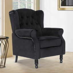 Velvet Black Manual Recliner Wingback Chair