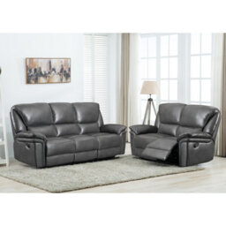 Furnishings For Less UK Boston Grey Leather Large Sofa Suite Manual Reclining Sofa Set 3 + 2 Seater Sofas - thumbnail 3