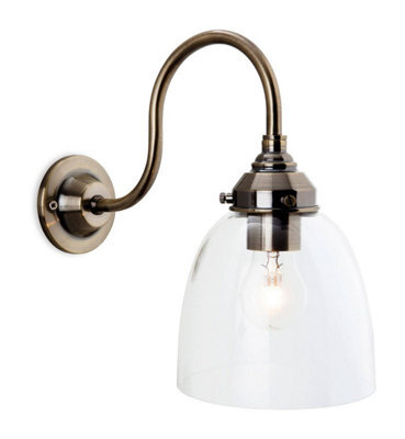 Luminosa Lighting Luminosa Victoria 1 Light Wall Light Antique Brass, Clear Glass Shade, E27