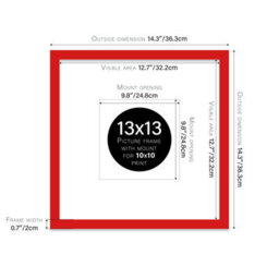 "13X13"" Red Picture Frame - 13X13"" Square Frame With 10X10"" Mount For 13X13""/10X10"" Pictures Moderrn Style Thin Edge, 1 Pack" - thumbnail 2