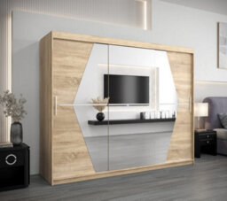 Arte Boliwia Contemporary 2 Mirrored Sliding Door Wardrobe 9 Shelves 2 Rails Sonoma Oak Effect (H)2000mm (W)2500mm (D)620mm - thumbnail 2