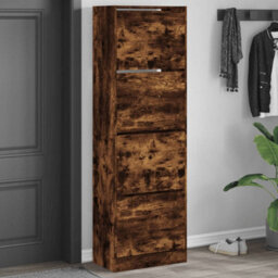 Walplus Shoe Cabinet With 4 Flip-Drawers Smoked Oak 60X34X187.5 Cm - thumbnail 1