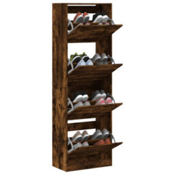 Walplus Shoe Cabinet With 4 Flip-Drawers Smoked Oak 60X34X187.5 Cm - thumbnail 4