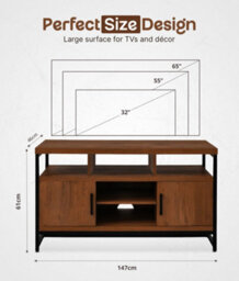 147Cm Wooden Tv Stand With 2 Doors, Media Entertainment Center With 2-Tier Shelves,modern Tv Cabinet, 147X61X46 Cm For 65 Inch Tv - thumbnail 6