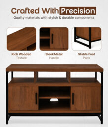 147Cm Wooden Tv Stand With 2 Doors, Media Entertainment Center With 2-Tier Shelves,modern Tv Cabinet, 147X61X46 Cm For 65 Inch Tv - thumbnail 4