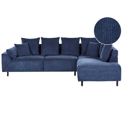 Beliani Corner Sofa 4 Seater Lunner Corduroy Dark Blue Left Hand - image 1