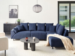 Beliani Corner Sofa 4 Seater Lunner Corduroy Dark Blue Left Hand - thumbnail 2