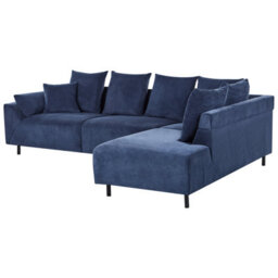 Beliani Corner Sofa 4 Seater Lunner Corduroy Dark Blue Left Hand - thumbnail 5