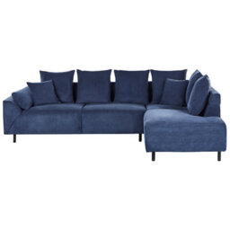 Beliani Corner Sofa 4 Seater Lunner Corduroy Dark Blue Left Hand - thumbnail 4