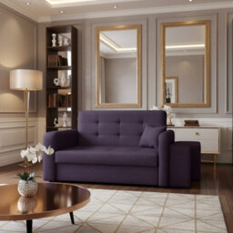 Viva Home Ii Sofa Bed With Two Ottomans For Living Room Chipboard Metal Legs Sleeping Function 158 Cm Purple Right - thumbnail 1