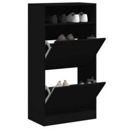 Berkfield Shoe Cabinet Black 60X34X116 Cm Engineered Wood - thumbnail 1