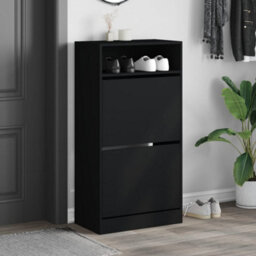 Berkfield Shoe Cabinet Black 60X34X116 Cm Engineered Wood - thumbnail 3