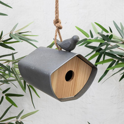 Annibells Japanese Style Grey Bamboo Bird House - Rope Hanging Or Wall Mounted - image 1