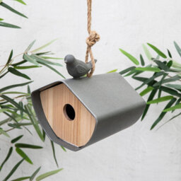 Annibells Japanese Style Grey Bamboo Bird House - Rope Hanging Or Wall Mounted - thumbnail 4