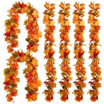 CLEFFNS 6Pcs Yellow Red Fall Maple Leaves Garland, 5.74Ft Artificial Maple Leaf Autumn Garland Hanging Fall Vines Thanksgiving Decorations - image 1
