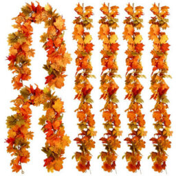 CLEFFNS 6Pcs Yellow Red Fall Maple Leaves Garland, 5.74Ft Artificial Maple Leaf Autumn Garland Hanging Fall Vines Thanksgiving Decorations - thumbnail 1