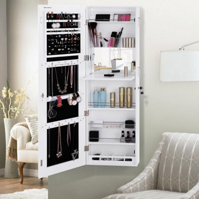 Songmics Jewellery Cabinet, Frameless Extra Wide Mirrored Storage Stand, Jewellery Organiser With Hooks And Built-In Mirror
