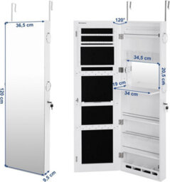 Songmics Jewellery Cabinet, Frameless Extra Wide Mirrored Storage Stand, Jewellery Organiser With Hooks And Built-In Mirror - thumbnail 8