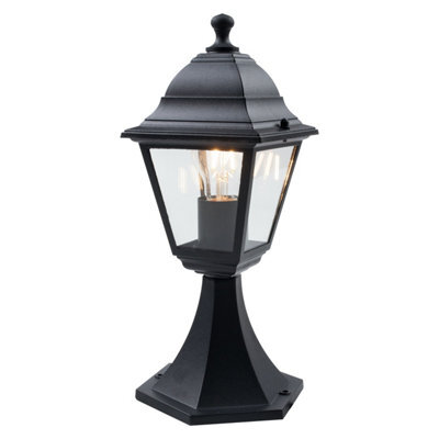 First Choice Lighting Cambridge - Black & Glass Four Sided Lantern Ip44 Outdoor Post Light - image 1