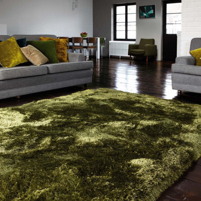 Plush Green Luxury Shaggy Polyester Sparkle Modern Luxurious Handmade Easy To Clean Rug For Living Room And Bedroom-120Cm X 170Cm - image 1