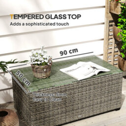 Wyld Haus Livatoli Dark Grey Rattan Rectangular Glass Top Side Table L90 X D50 X H38Cm - thumbnail 4