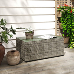 Wyld Haus Livatoli Dark Grey Rattan Rectangular Glass Top Side Table L90 X D50 X H38Cm - thumbnail 7