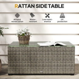 Wyld Haus Livatoli Dark Grey Rattan Rectangular Glass Top Side Table L90 X D50 X H38Cm - thumbnail 3