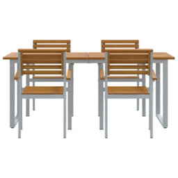 Berkfield Garden Dining Set 5 Pcs Grey And Brown Solid Acacia Wood - thumbnail 7