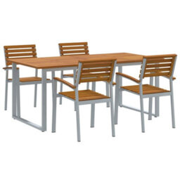 Berkfield Garden Dining Set 5 Pcs Grey And Brown Solid Acacia Wood - thumbnail 2