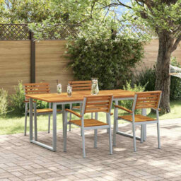 Berkfield Garden Dining Set 5 Pcs Grey And Brown Solid Acacia Wood - thumbnail 1