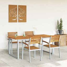 Berkfield Garden Dining Set 5 Pcs Grey And Brown Solid Acacia Wood - thumbnail 4