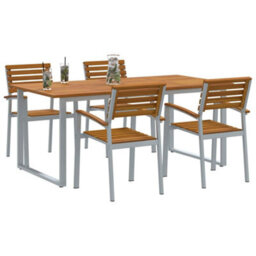 Berkfield Garden Dining Set 5 Pcs Grey And Brown Solid Acacia Wood - thumbnail 3