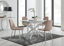 Furniturebox Uk Lira 100 Extending Dining Table And 4 Cappuccino Corona Silver Leg Chairs - thumbnail 1