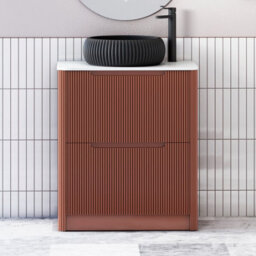 Royal Bathrooms Avenza 700mm Terracotta Clay Floor Standing Countertop Bathroom Vanity Unit 2 Drawer With Milan Black Basin