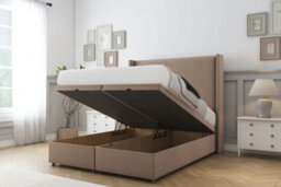 "Comfort Madrid Mink Plush Ottoman Bed With Mattress With 54"" Wingback Headboard 4'6 Double" - thumbnail 2