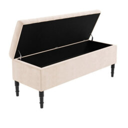 137Cm Paris Striped Ottoman Storage Bench- Plush Velvet Shoe Bench - Cream Upholstery Footstool With Storage - thumbnail 5