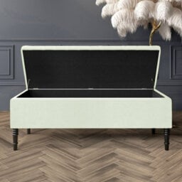 137Cm Paris Striped Ottoman Storage Bench- Plush Velvet Shoe Bench - Cream Upholstery Footstool With Storage - thumbnail 2