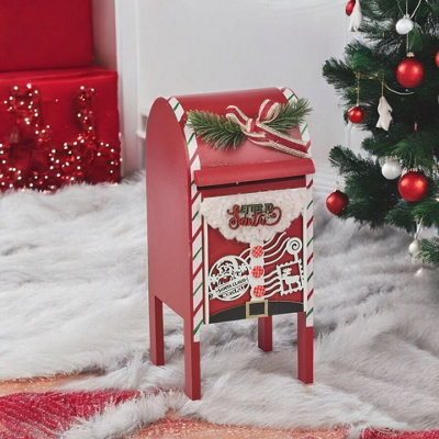 Urbn-Living Urbnliving 30Cm Height Christmas Xmas Wooden Letter Mail Box Santa Arched Decorative Red Table Ornament - image 1