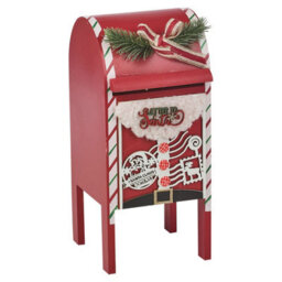 Urbn-Living Urbnliving 30Cm Height Christmas Xmas Wooden Letter Mail Box Santa Arched Decorative Red Table Ornament - thumbnail 4