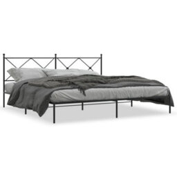 Berkfield Metal Bed Frame Without Mattress With Headboard Black 200X200Cm - thumbnail 2