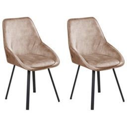 Beliani Set Of 2 Dining Chairs Swivel Terlton Velvet Beige - thumbnail 1