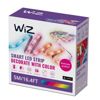 Wiz Smart Rgbic Led Strip Light, 5 M, 16 Million Colors, Dynamic Scenes, Wi-Fi, Voice / App Control, Works With Google Home
