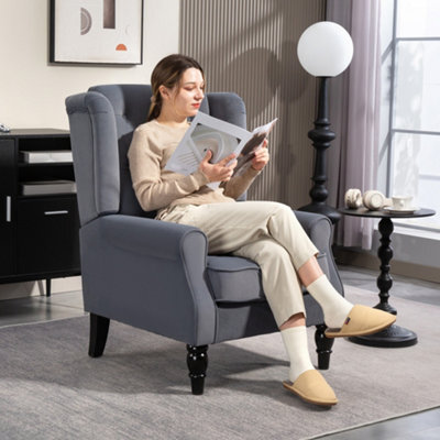 Homcom Accent Armchair Home Furniture Retro Tufted Club Fabric Grey - image 1